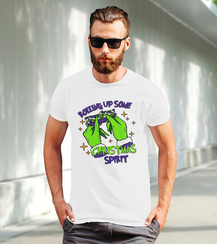 Rolling Up Some Christmas Spirit With Purple Grinch Hand T-Shirt