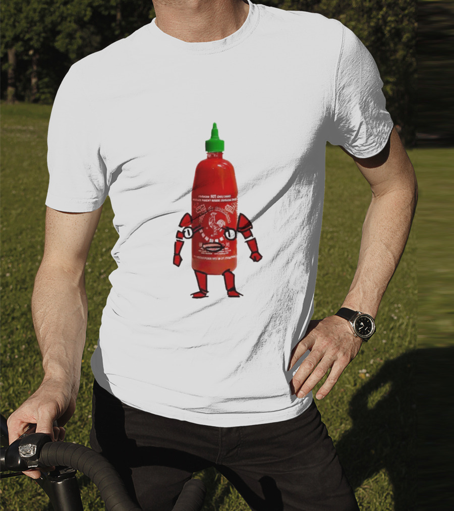 Sriracha Sauce Animated Bottle Character With Green Cap T-Shirt