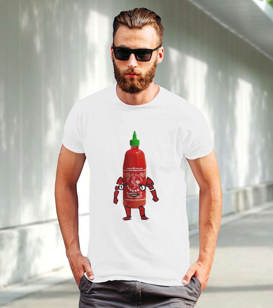 Sriracha Sauce Animated Bottle Character With Green Cap T-Shirt