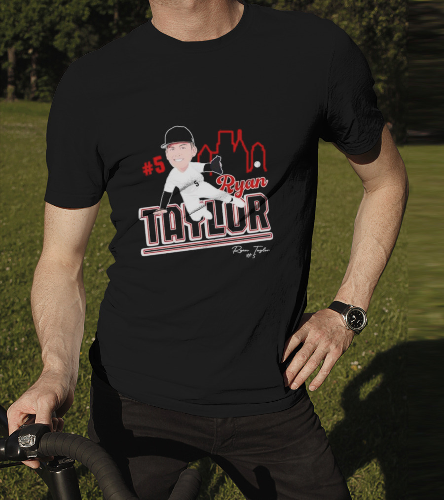 Ryan Taylor #5 Baseball Player Illustration Skyline T-Shirt
