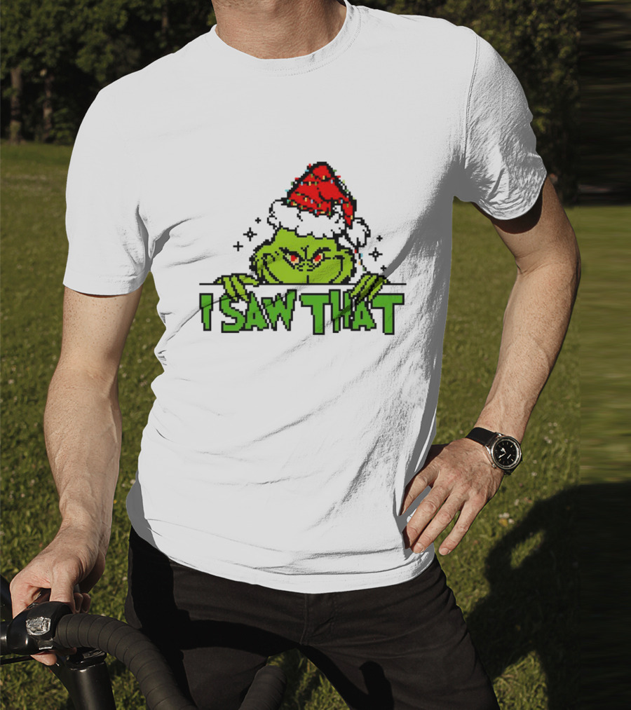 Santa Grinch I Saw That Christmas Pixel Art Holiday T-Shirt