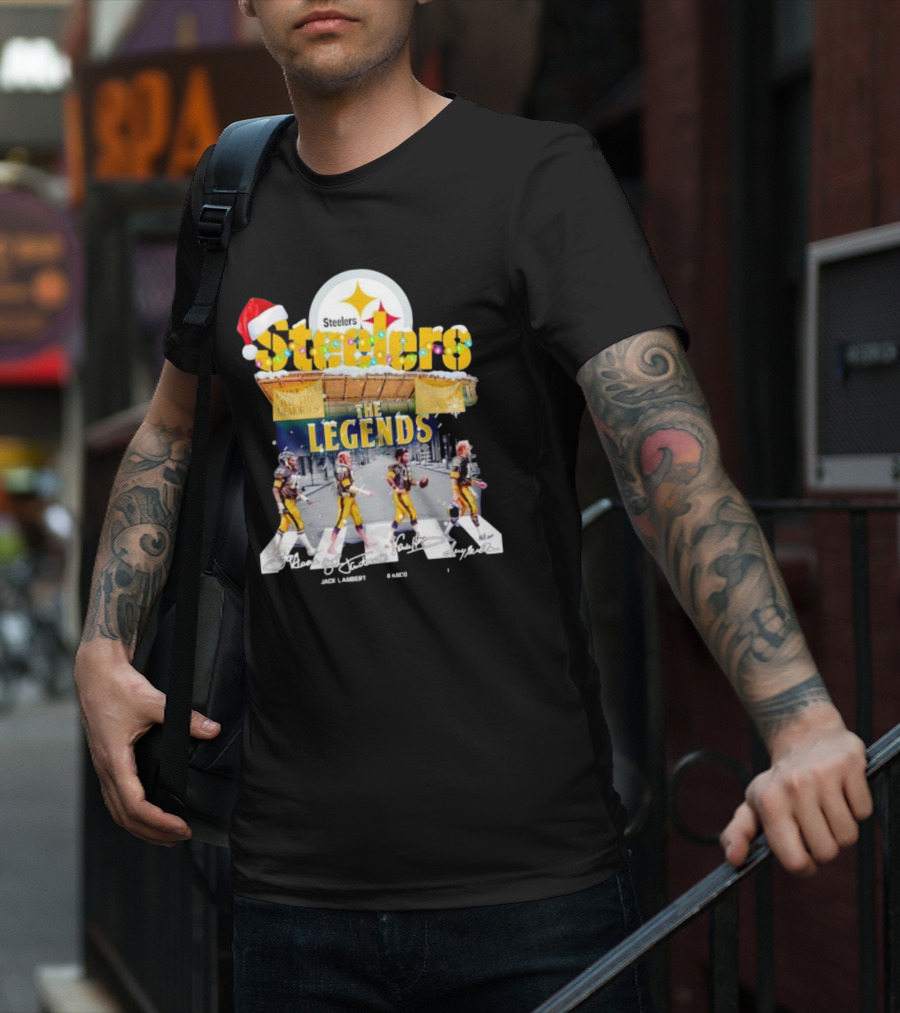 Steelers The Legends Abbey Road Joe Greene Jack Lambert Christmas Signatures T-Shirt