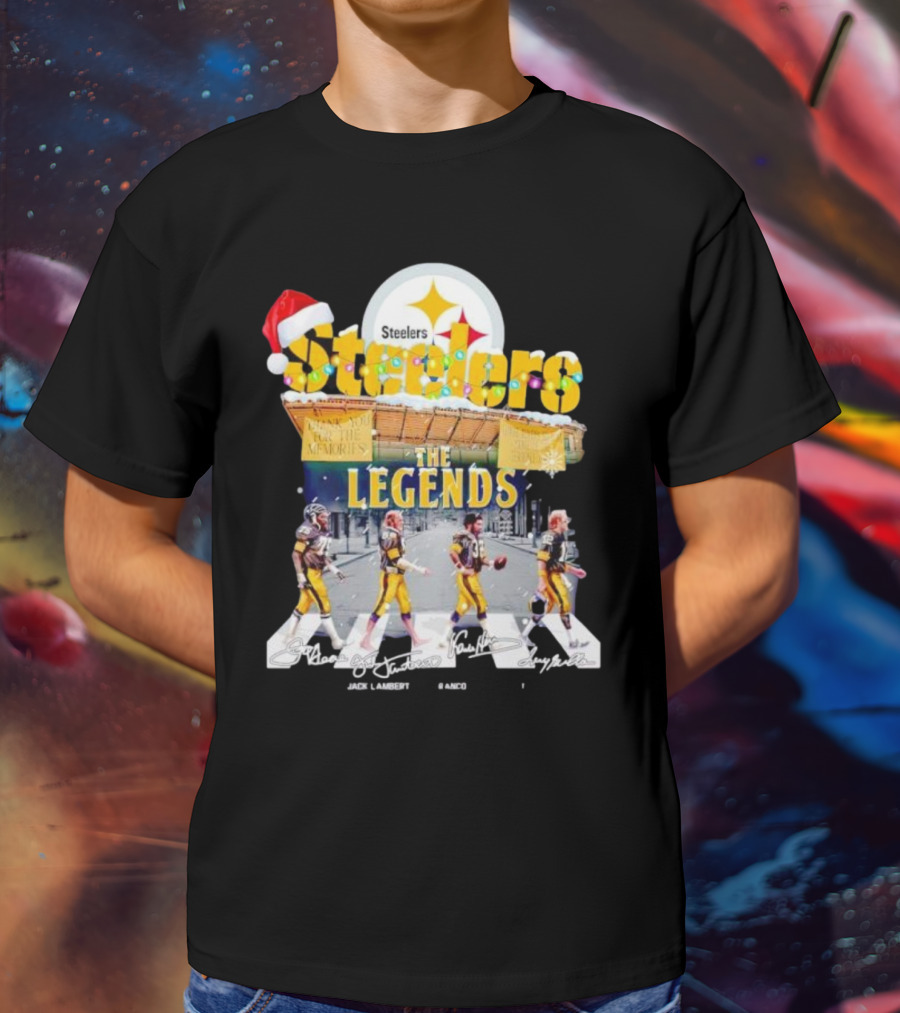 Steelers The Legends Abbey Road Joe Greene Jack Lambert Christmas Signatures T-Shirt