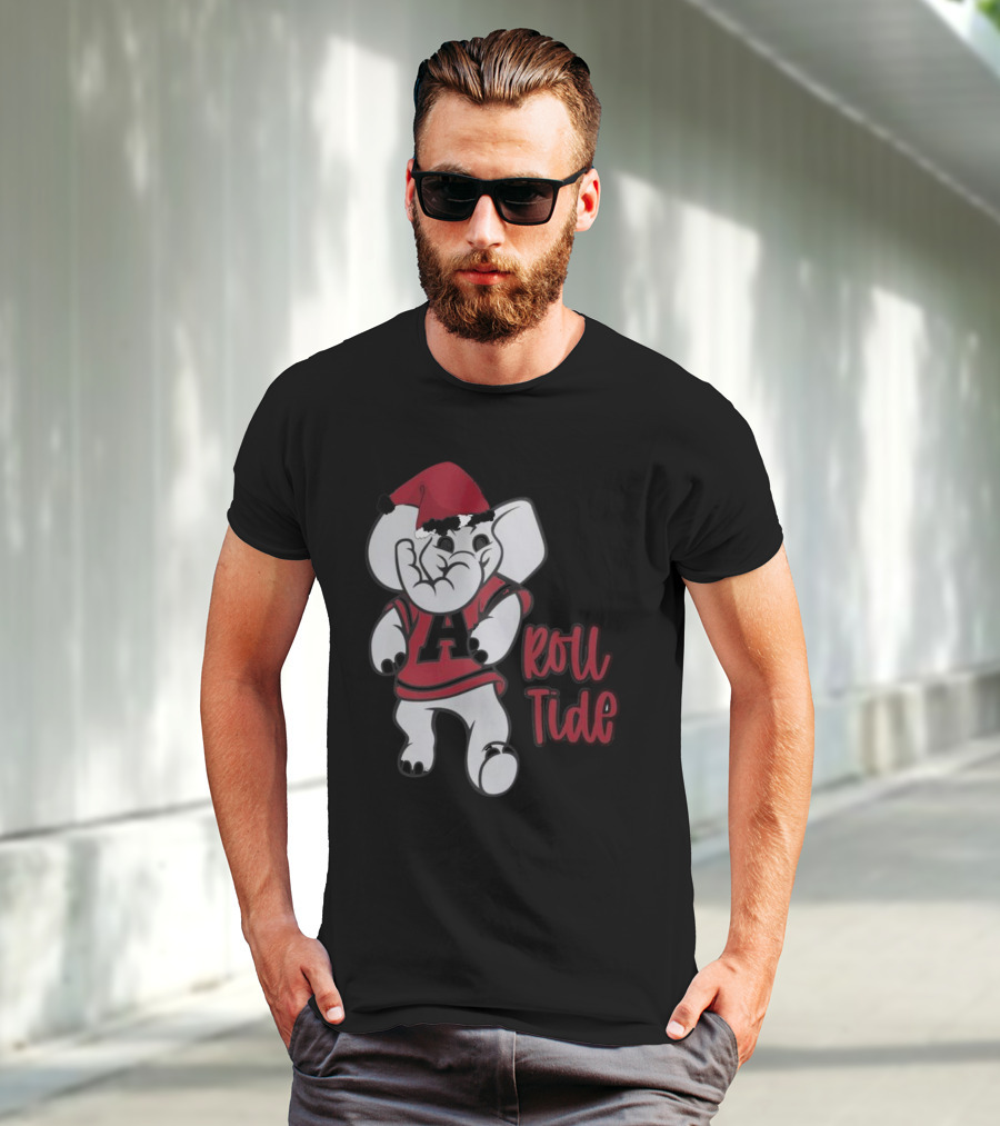Alabama Crimson Tide Roll Tide Christmas Elephant Santa Hat T-Shirt