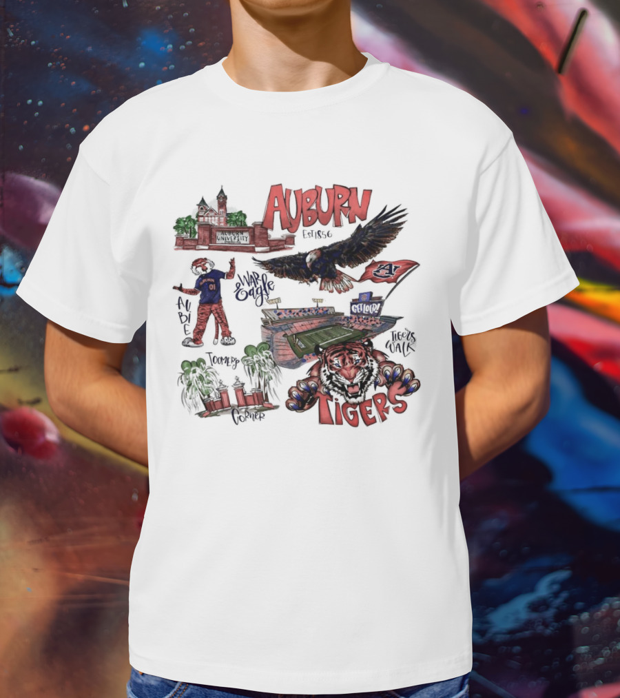 Auburn Tigers Toomer's Corner War Eagle Aubie Mascot Est 1856 Football Stadium T-Shirt