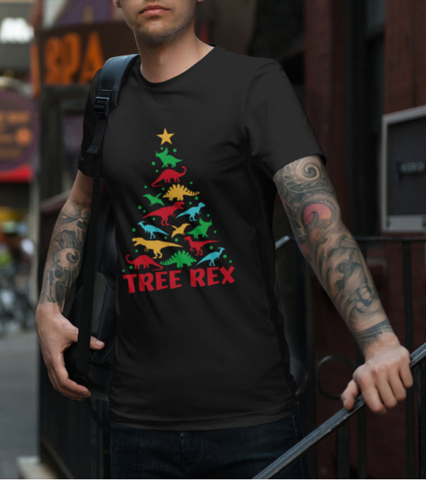 Tree Rex Dinosaur Christmas Tree With Colorful Dinosaurs T-Shirt