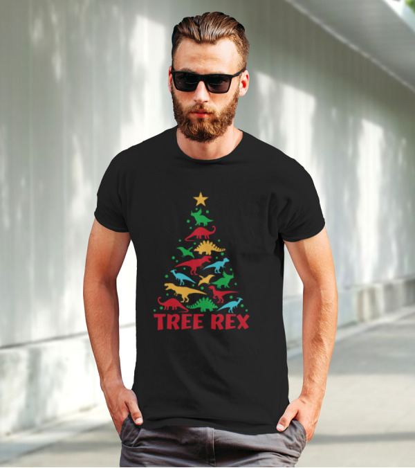 Tree Rex Dinosaur Christmas Tree With Colorful Dinosaurs T-Shirt