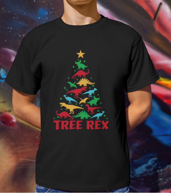 Tree Rex Dinosaur Christmas Tree With Colorful Dinosaurs T-Shirt