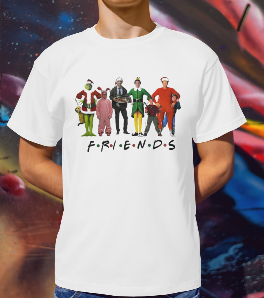 Friends Christmas Movie Character Costumes Grinch Elf Pink Bunny T-Shirt