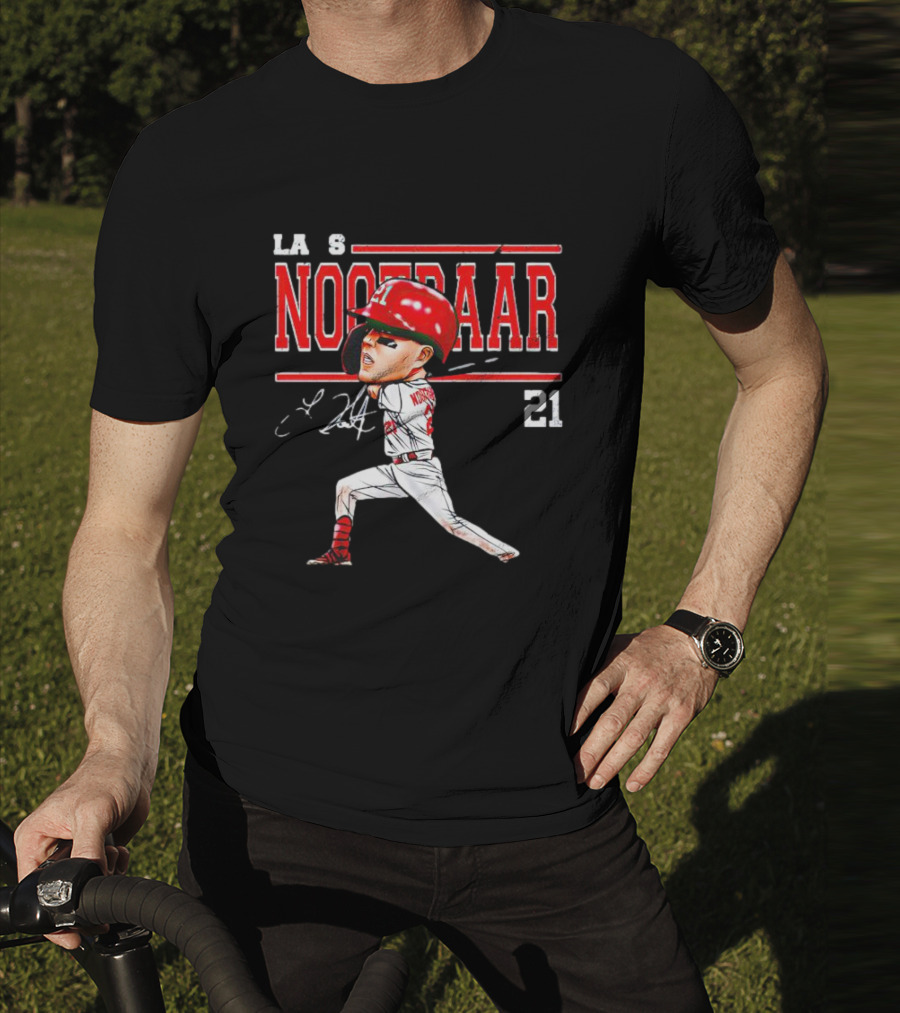 Lars Nootbaar St. Louis Baseball Cartoon Signature 21 T-Shirt