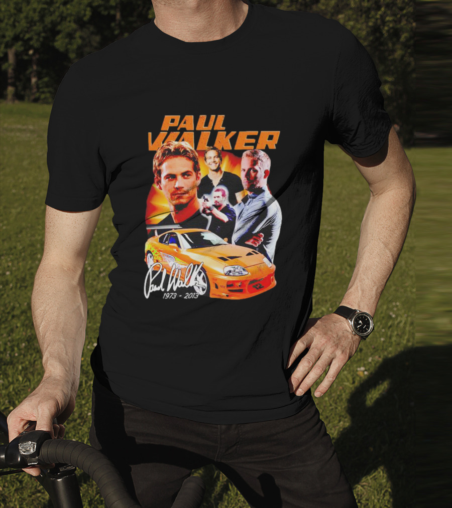 Paul Walker 1973-2013 Collage Signature Orange Car T-Shirt