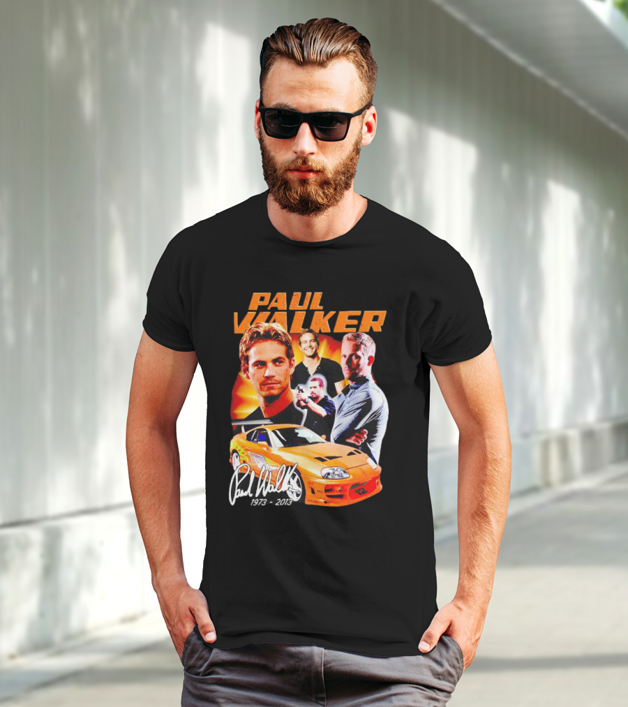 Paul Walker 1973-2013 Collage Signature Orange Car T-Shirt