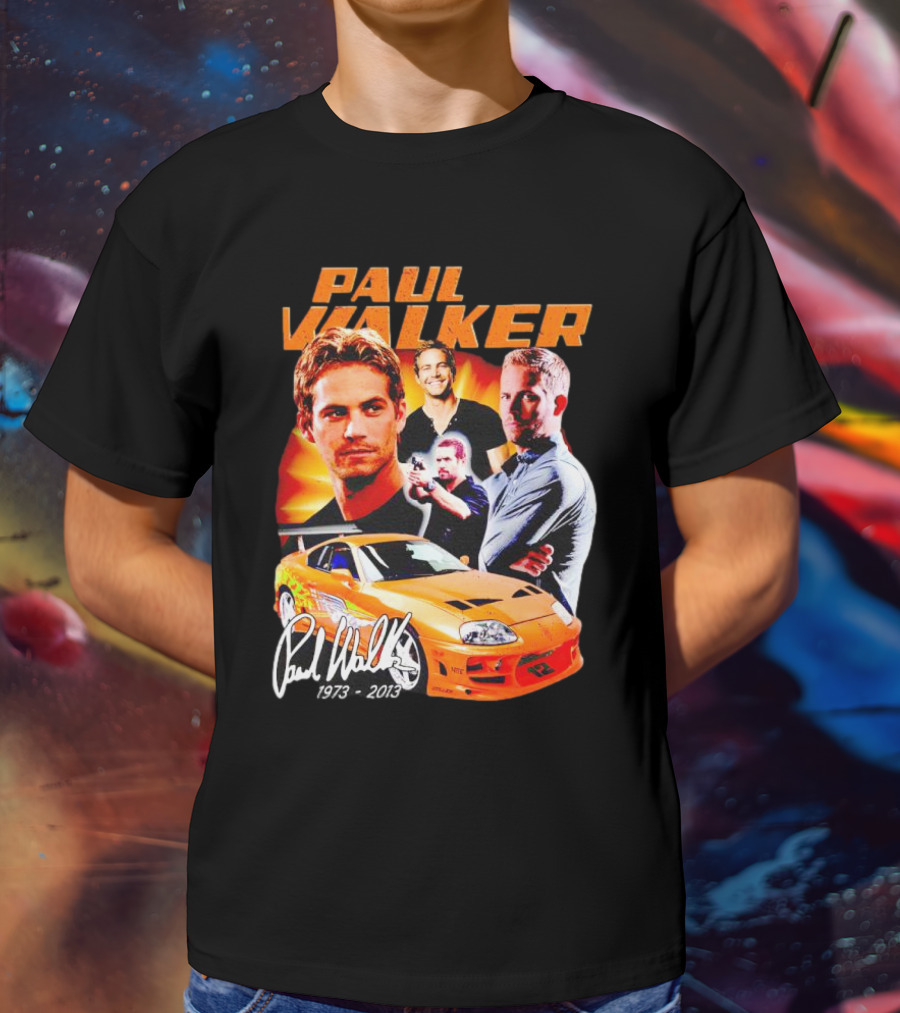 Paul Walker 1973-2013 Collage Signature Orange Car T-Shirt