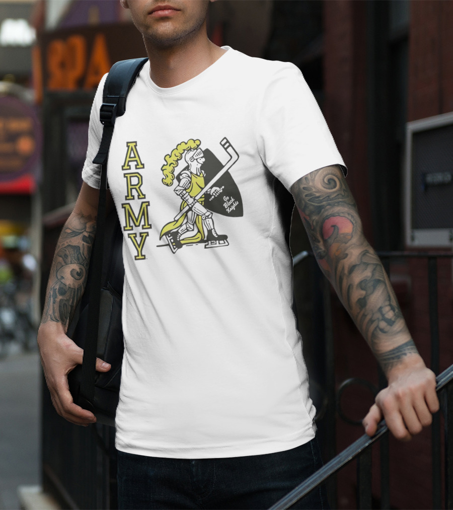 Army Hockey Go Black Knights Warrior Holding Hockey Stick T-Shirt