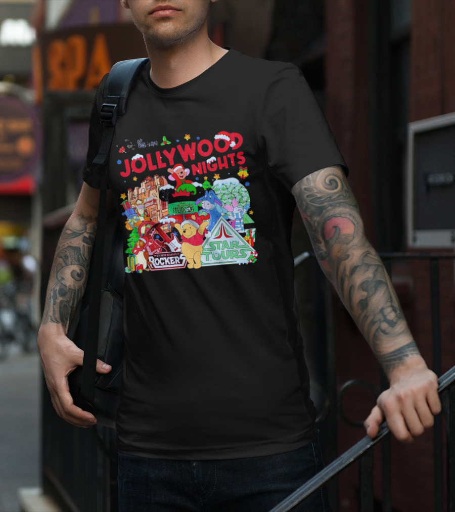 Disney Jollywood Nights Christmas Winnie The Pooh Eeyore Rockers Star Tours T-Shirt