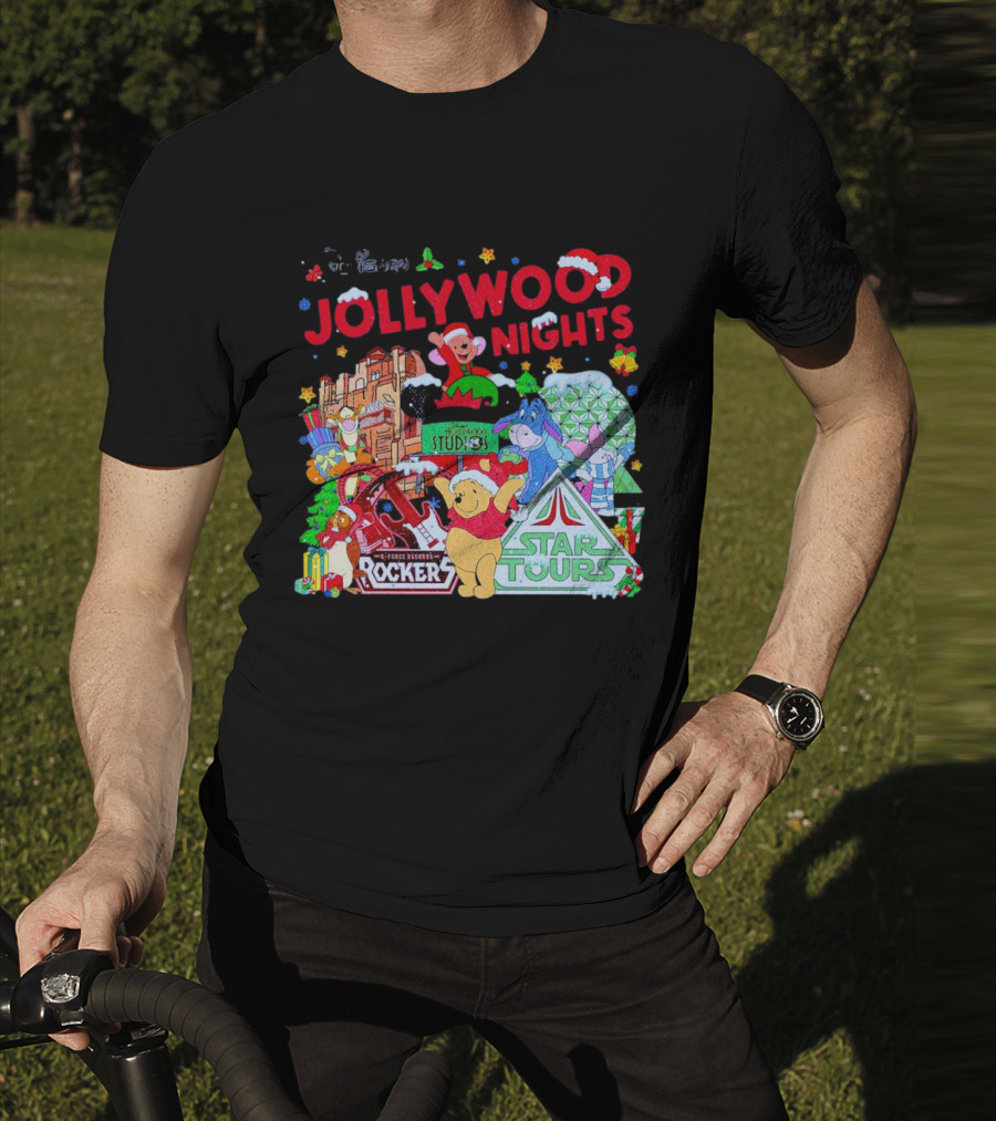 Disney Jollywood Nights Christmas Winnie The Pooh Eeyore Rockers Star Tours T-Shirt