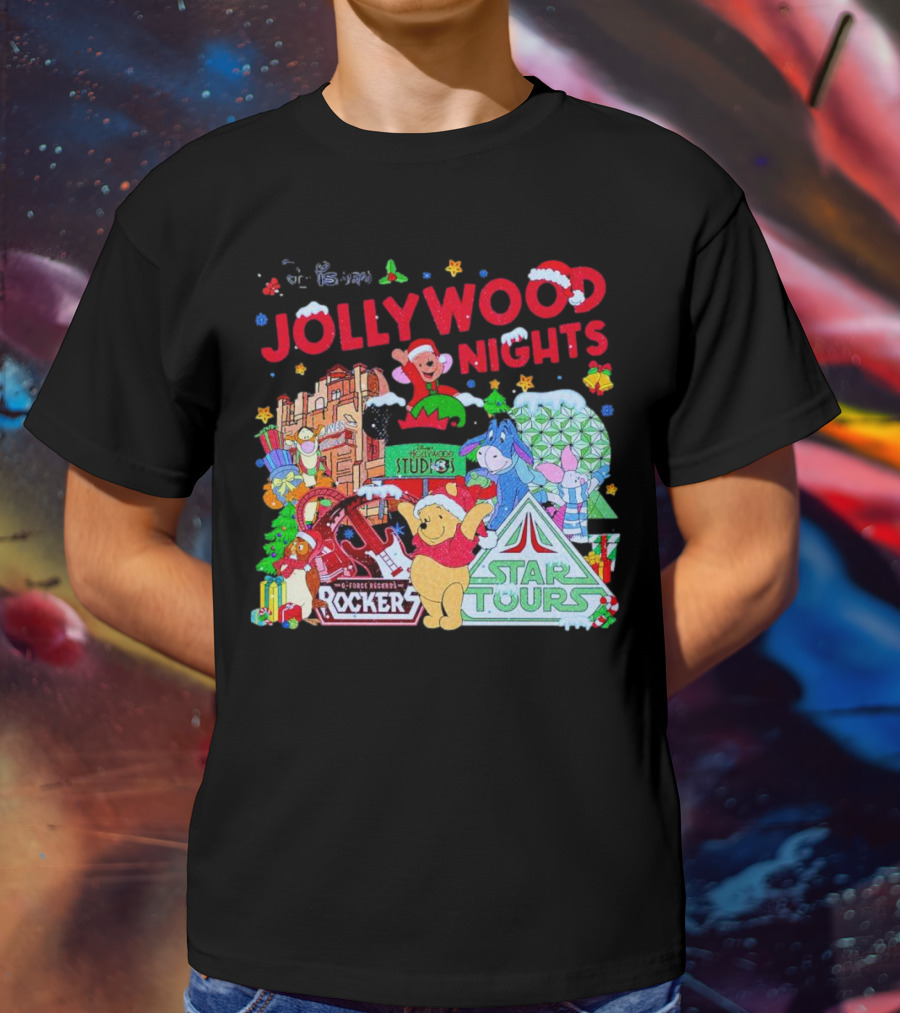 Disney Jollywood Nights Christmas Winnie The Pooh Eeyore Rockers Star Tours T-Shirt