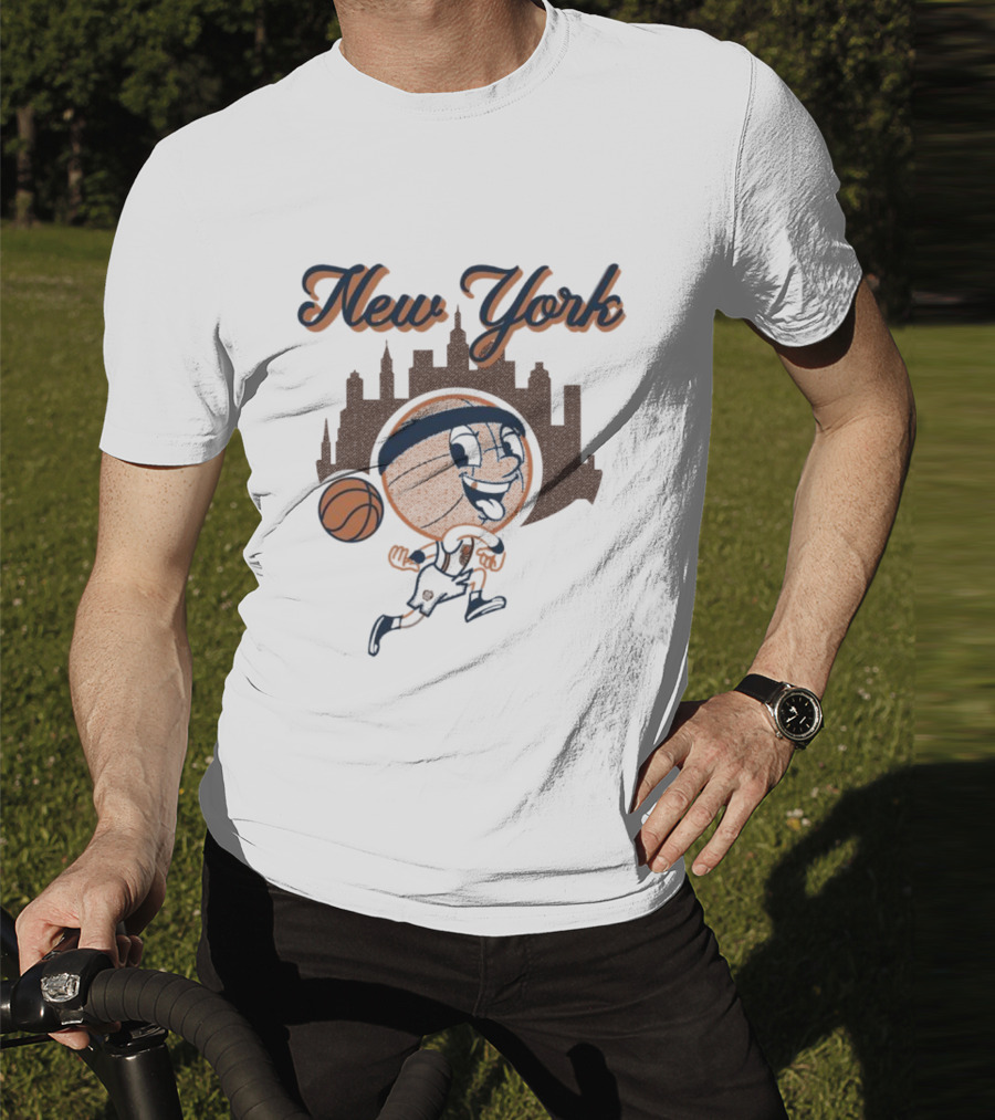 New York Hoops Skyline Basketball Cartoon T-Shirt