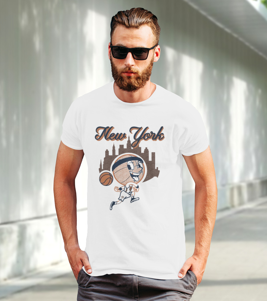 New York Hoops Skyline Basketball Cartoon T-Shirt