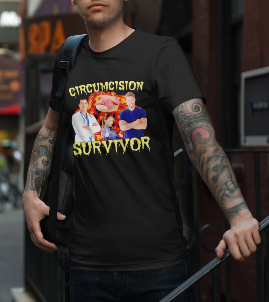 Circumcision Survivor Smiling Group Salami Background T-Shirt
