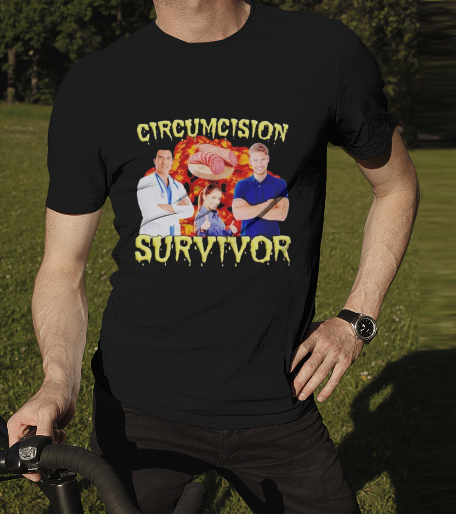 Circumcision Survivor Smiling Group Salami Background T-Shirt