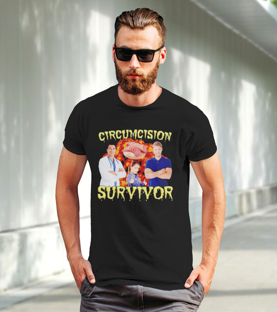 Circumcision Survivor Smiling Group Salami Background T-Shirt