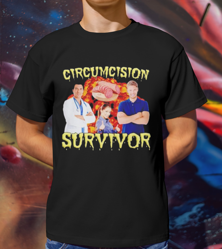 Circumcision Survivor Smiling Group Salami Background T-Shirt