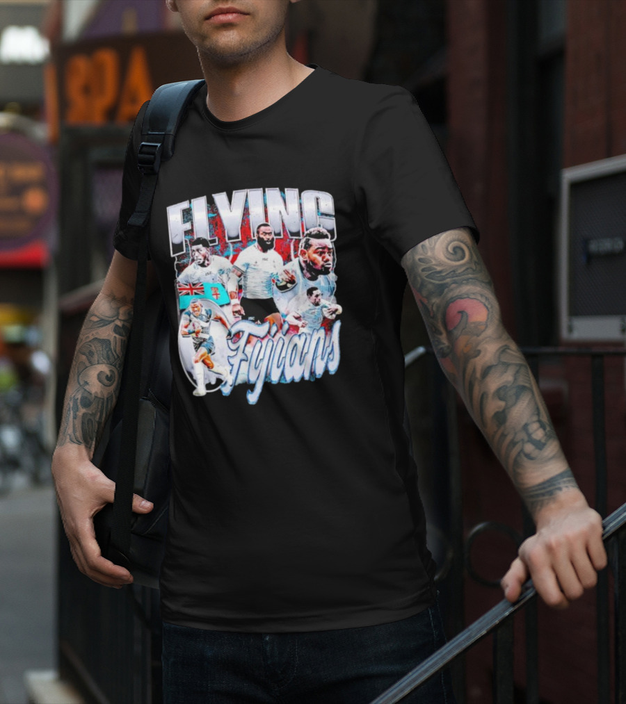 Flying Fijians Rugby Team Dynamic Tribute With Fiji Flag T-Shirt