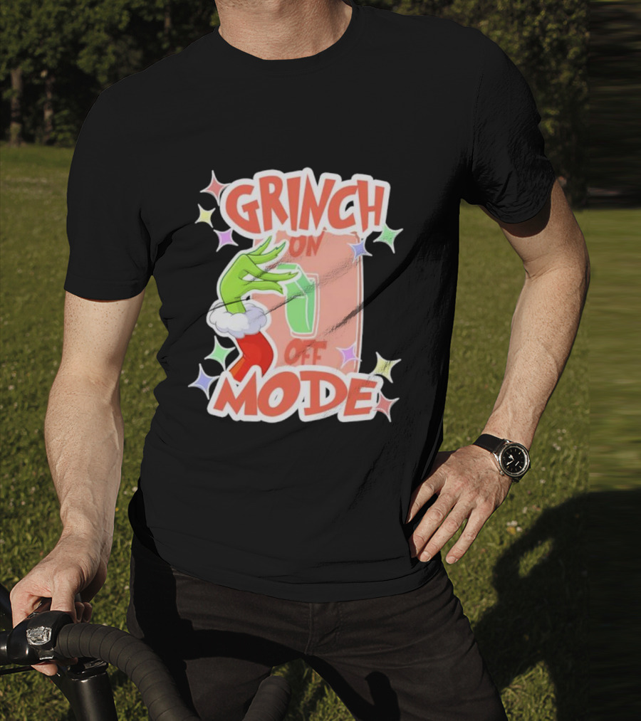 Grinch On Off Mode Green Furry Hand Lightswitch Stars T-Shirt