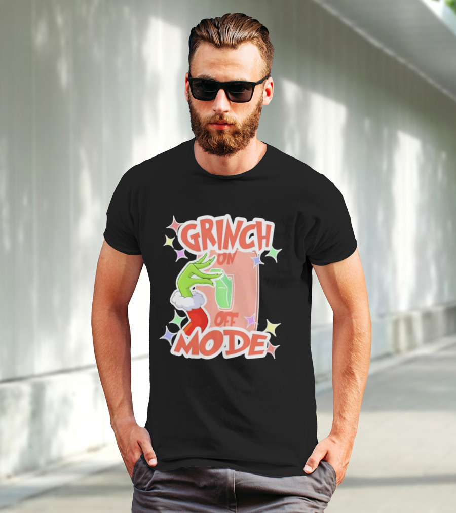 Grinch On Off Mode Green Furry Hand Lightswitch Stars T-Shirt