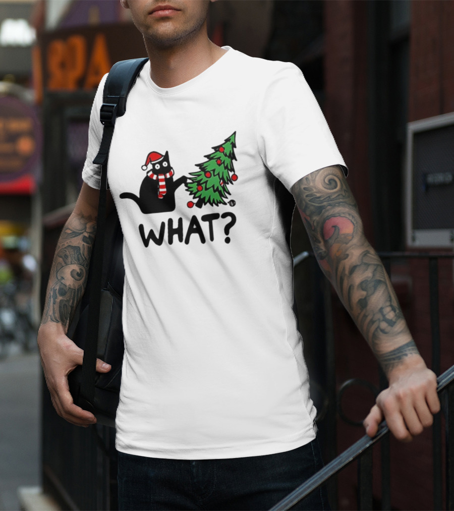 What Cat Christmas Santa Hat Tree T-Shirt