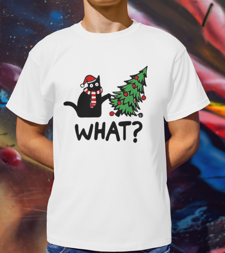 What Cat Christmas Santa Hat Tree T-Shirt