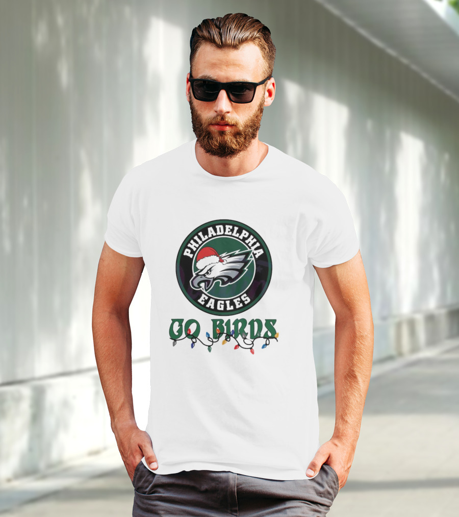 Philadelphia Eagles Go Birds Christmas Lights Santa Hat T-Shirt