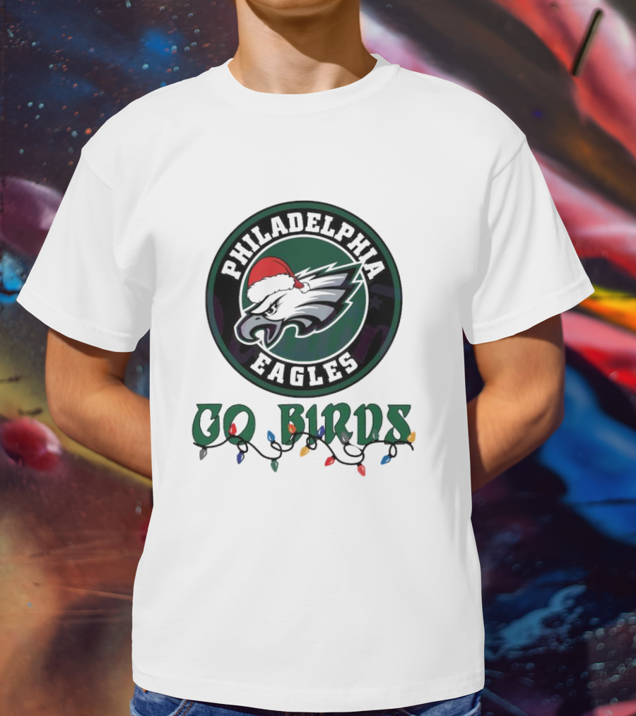 Philadelphia Eagles Go Birds Christmas Lights Santa Hat T-Shirt