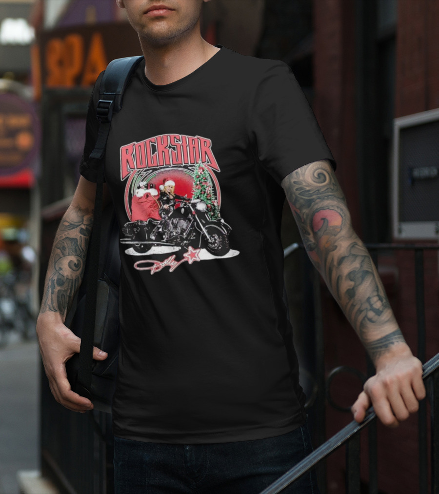 Rockstar Dolly Christmas Motorcycle Santa Hat T-Shirt