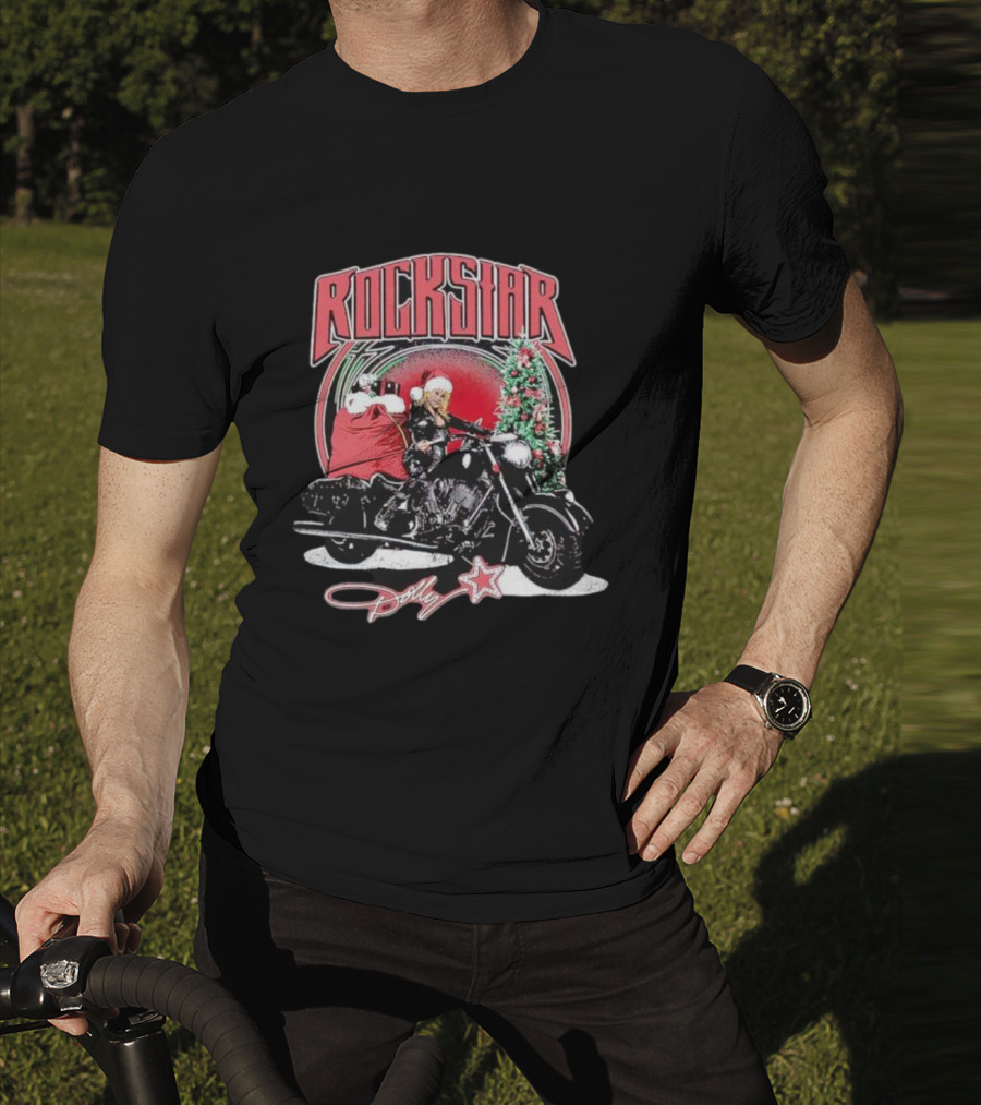 Rockstar Dolly Christmas Motorcycle Santa Hat T-Shirt