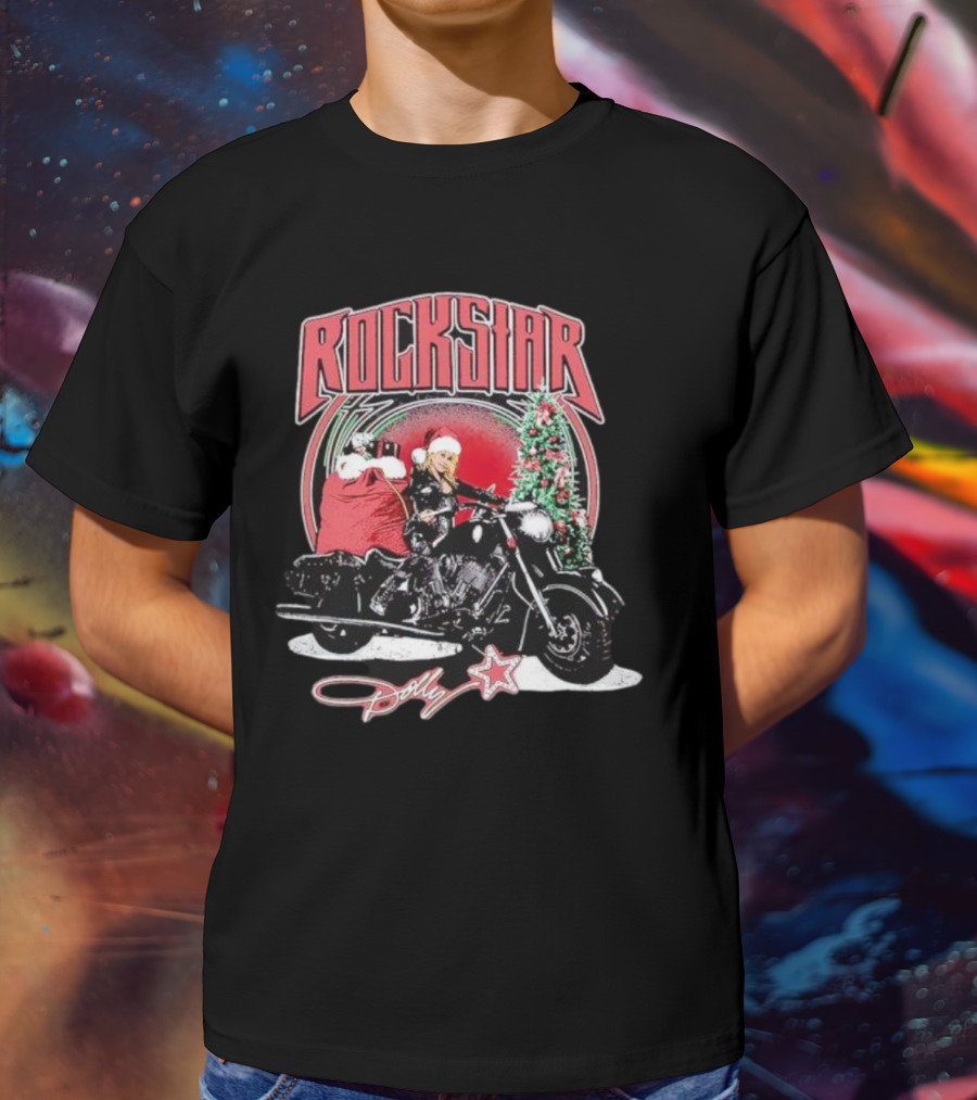 Rockstar Dolly Christmas Motorcycle Santa Hat T-Shirt