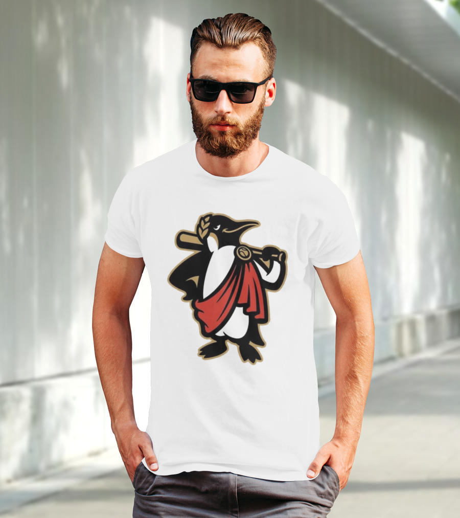 Rome Emperors Penguin In Red Toga With Baseball Bat And Laurel Wreath T-Shirt