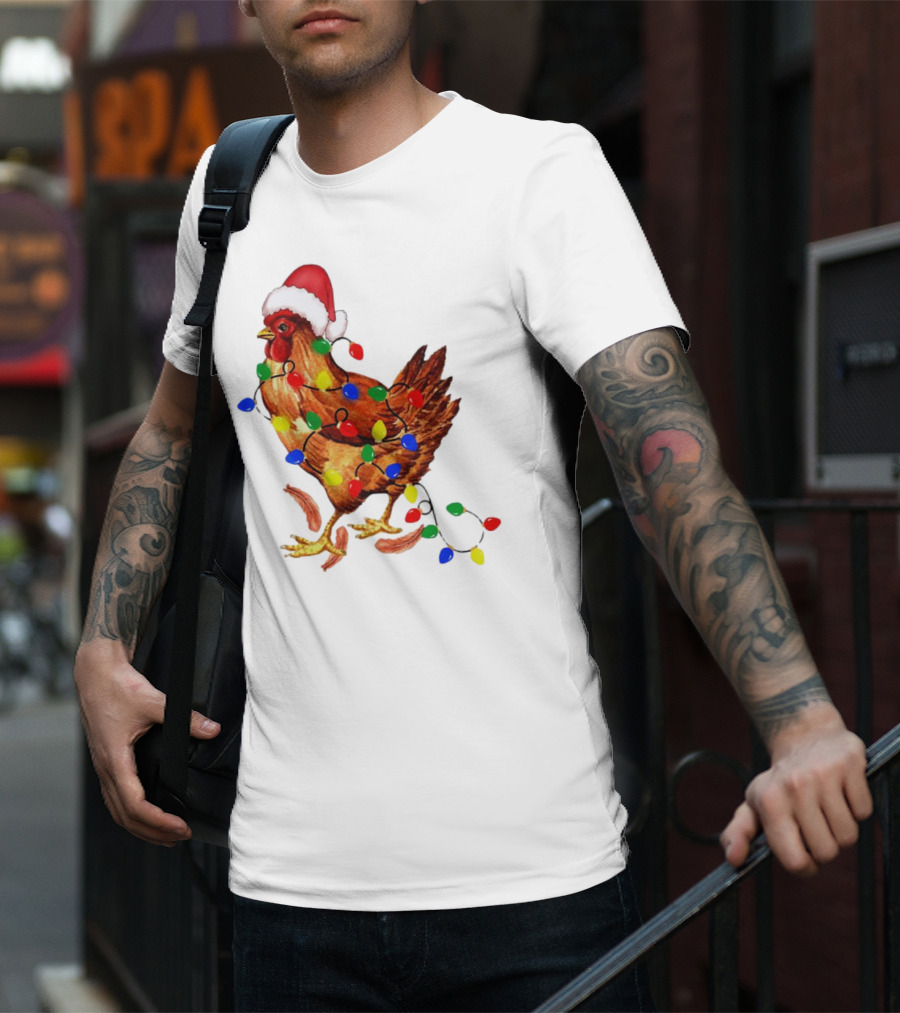 Santa Chicken With Christmas Lights T-Shirt