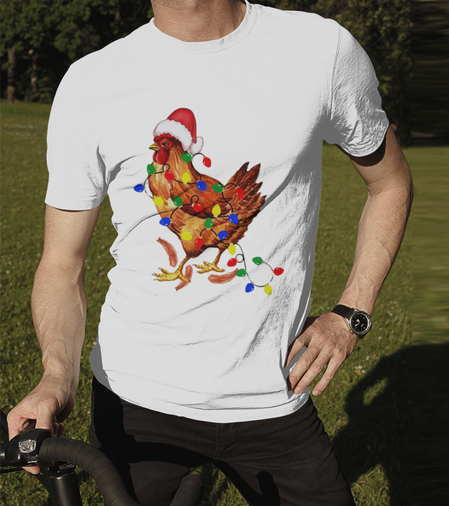 Santa Chicken With Christmas Lights T-Shirt