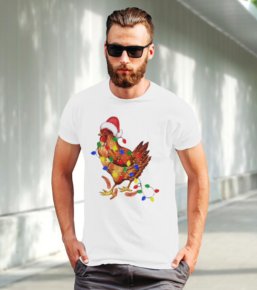 Santa Chicken With Christmas Lights T-Shirt