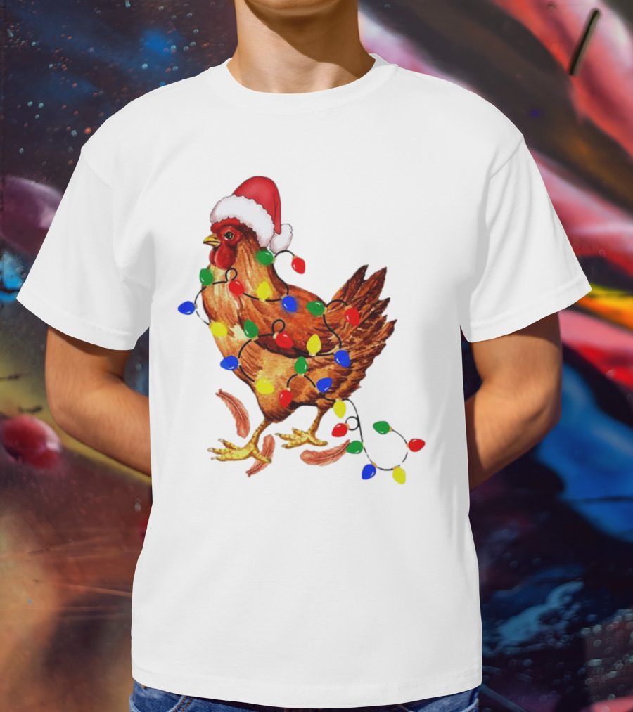 Santa Chicken With Christmas Lights T-Shirt