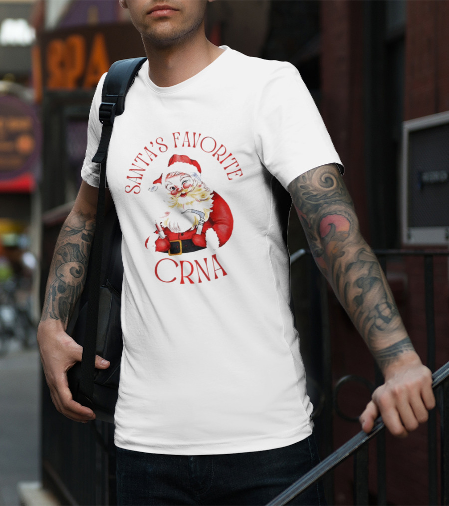 Santa's Favorite CRNA Christmas Festive Red Suit And Beard T-Shirt