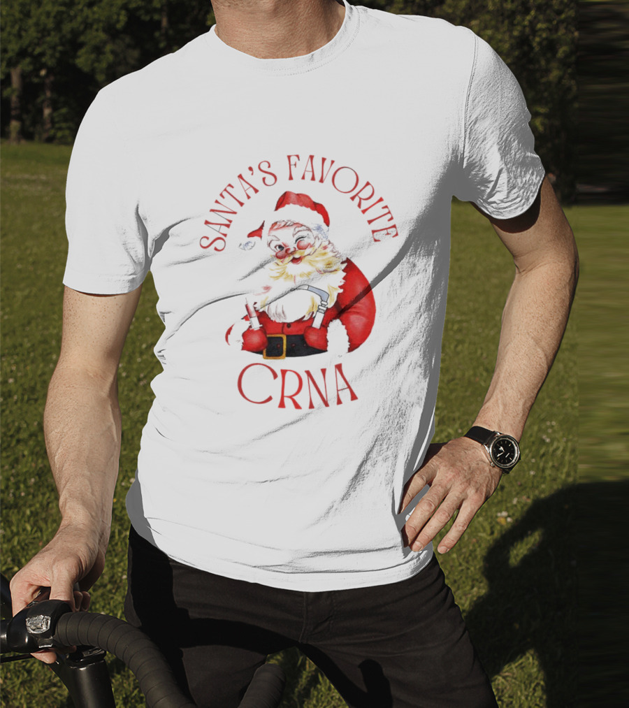 Santa's Favorite CRNA Christmas Festive Red Suit And Beard T-Shirt