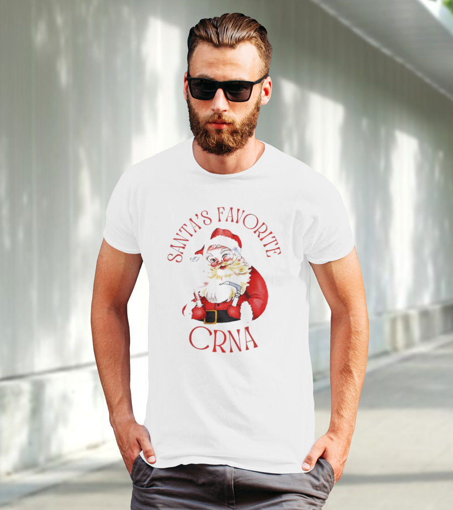 Santa's Favorite CRNA Christmas Festive Red Suit And Beard T-Shirt