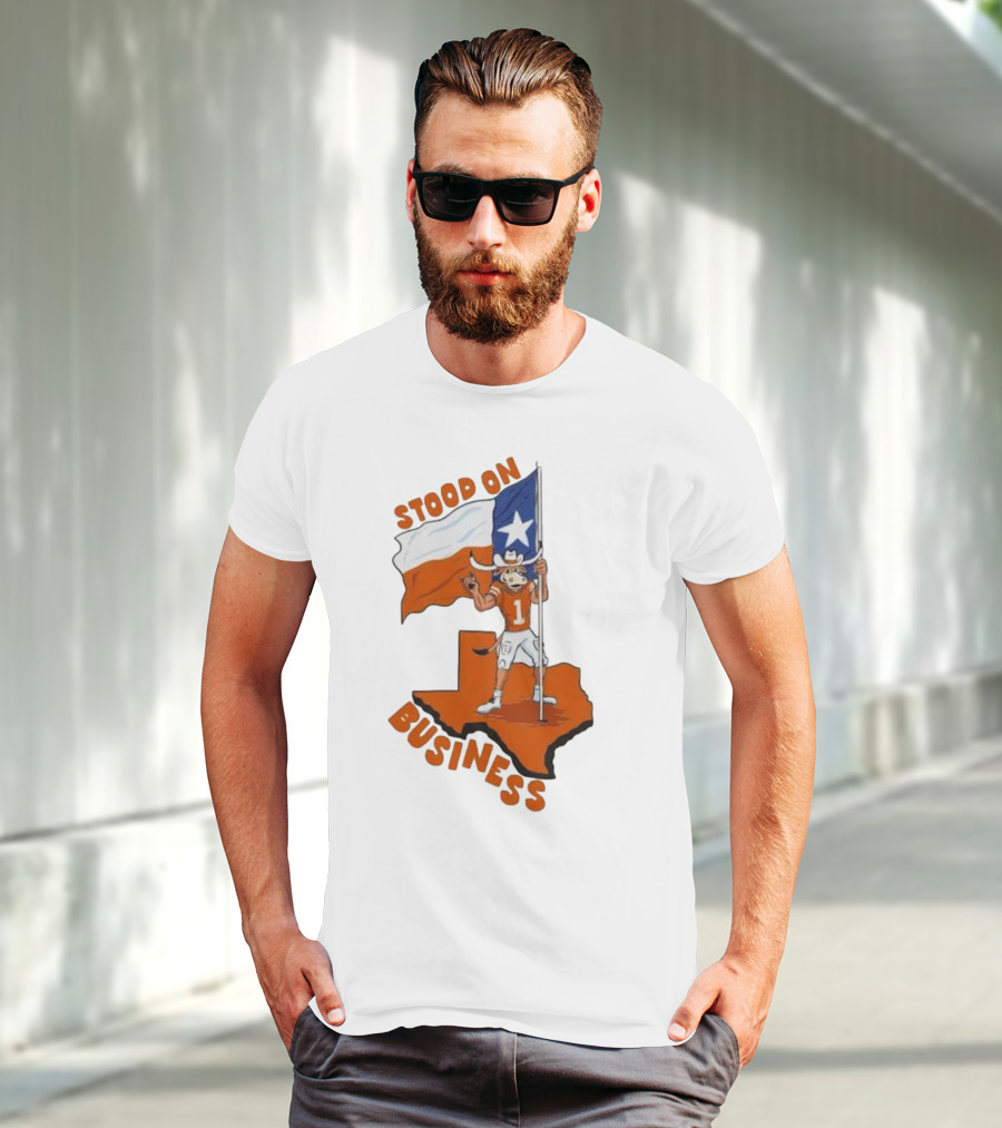Stood On Business Texas Longhorns Mascot Holding Lone Star Flag T-Shirt