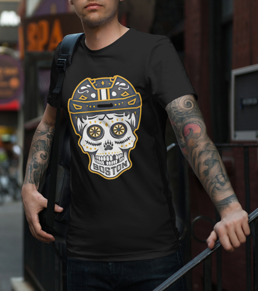 Boston Bruins Sugar Skull Helmet T-Shirt