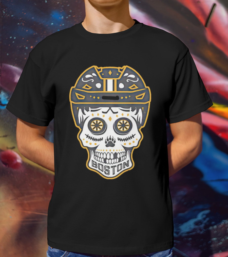 Boston Bruins Sugar Skull Helmet T-Shirt