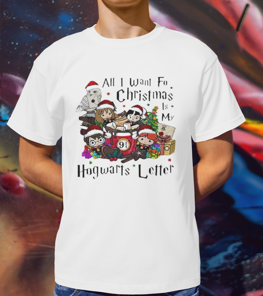 All I Want For Christmas Is My Hogwarts Letter Platform 9¾ With Owl Santa Hats And Gifts T-Shirt