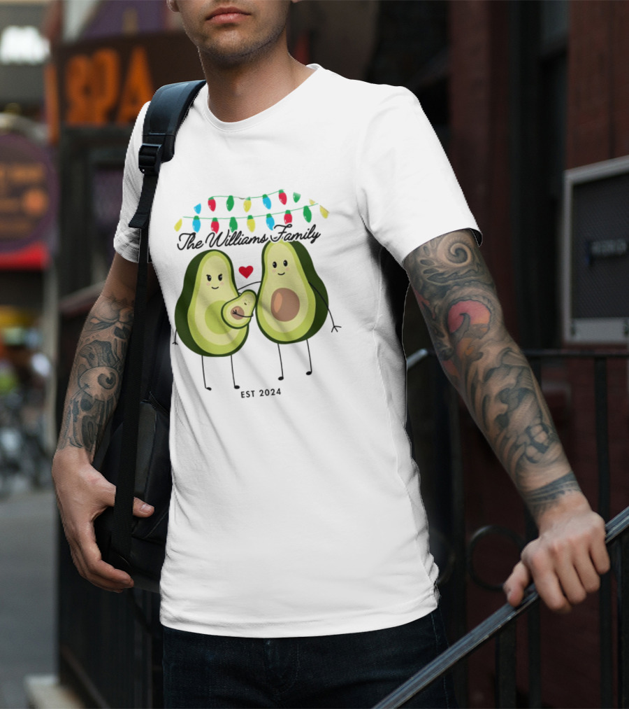 The Williams Family Baby On The Way Avocado Parents Christmas Lights Est T-Shirt